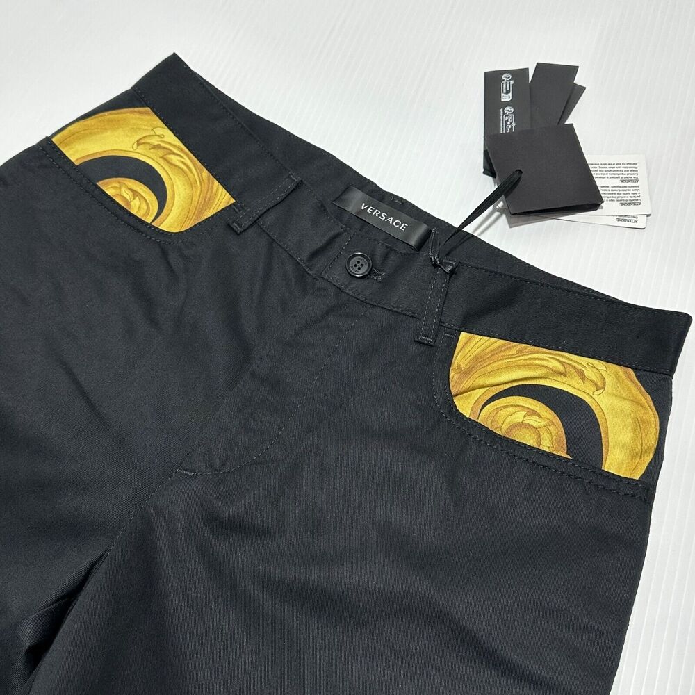 Versace Pants Men IT 52/ US 36 Black Barocco Cotton Twill Straight Leg NWT $900 - Picture 4 of 14